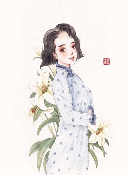 清新水彩旗袍女子插畫，唯美的古風(fēng)插畫圖集