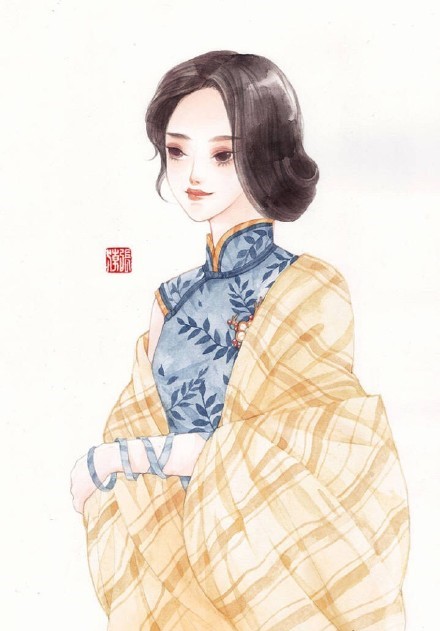 清新水彩旗袍女子插畫，唯美的古風(fēng)插畫圖集