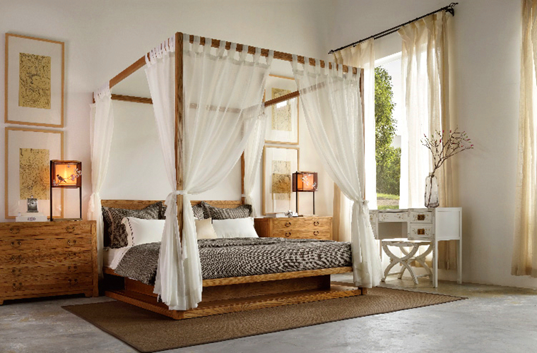 中式簡約風木制架子雙人床