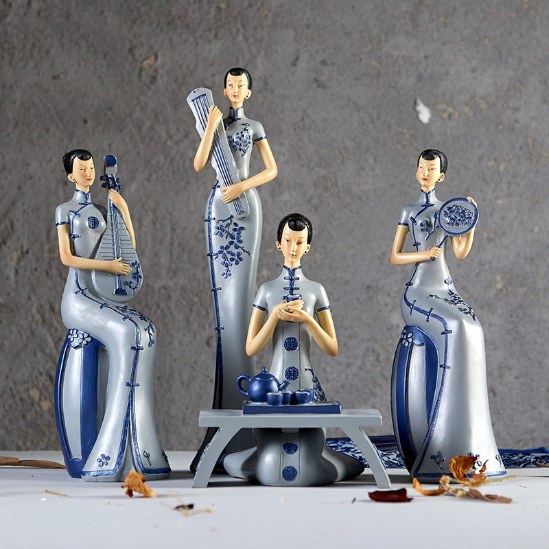 新中式古典旗袍奏樂(lè)仕女工藝品