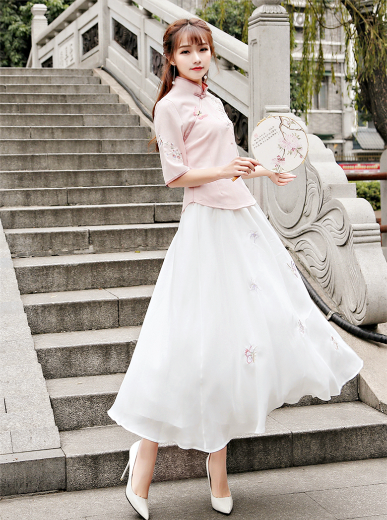 改良唐裝漢元素繡花盤扣套裝