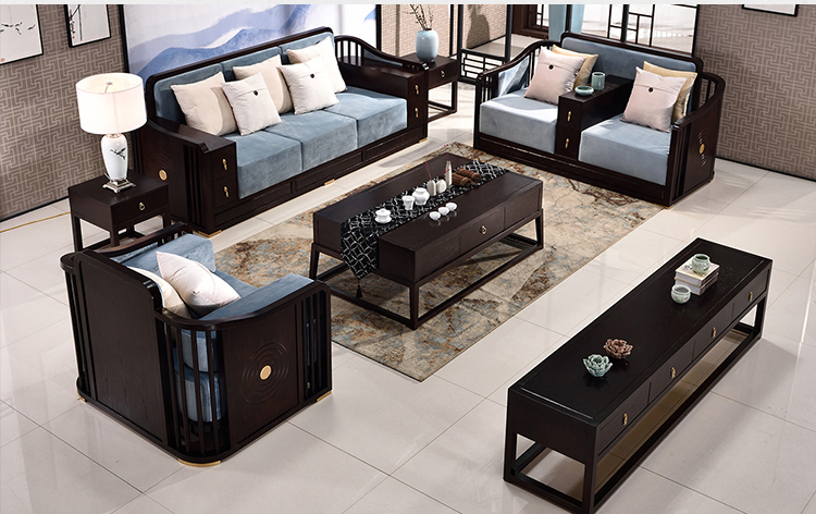 中式沙發(fā)組合現(xiàn)代客廳實木沙發(fā)