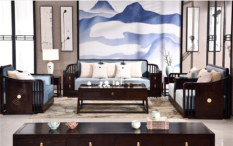 中式沙發(fā)組合現(xiàn)代客廳實木沙發(fā)