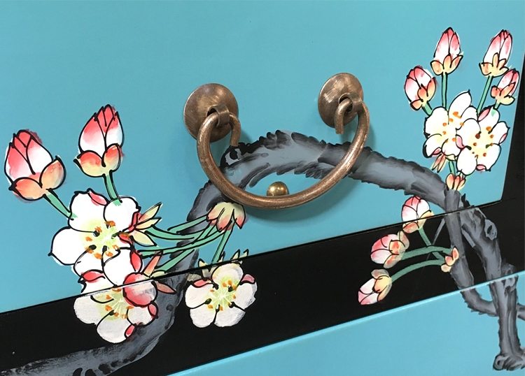 新中式家具實(shí)木手繪翹頭玄關(guān)柜