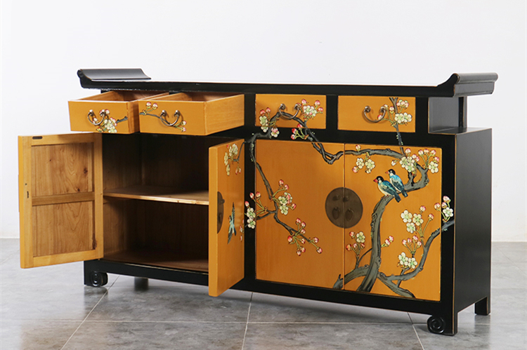 新中式家具實(shí)木手繪翹頭玄關(guān)柜