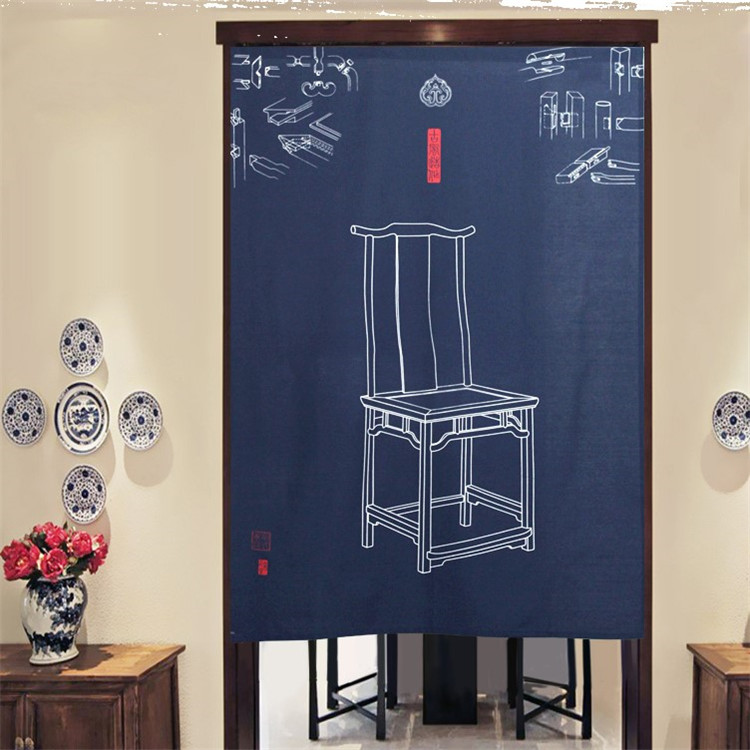 家佳樂(lè)文學(xué)中式棉麻藍(lán)印花布藝門(mén)簾掛簾隔斷