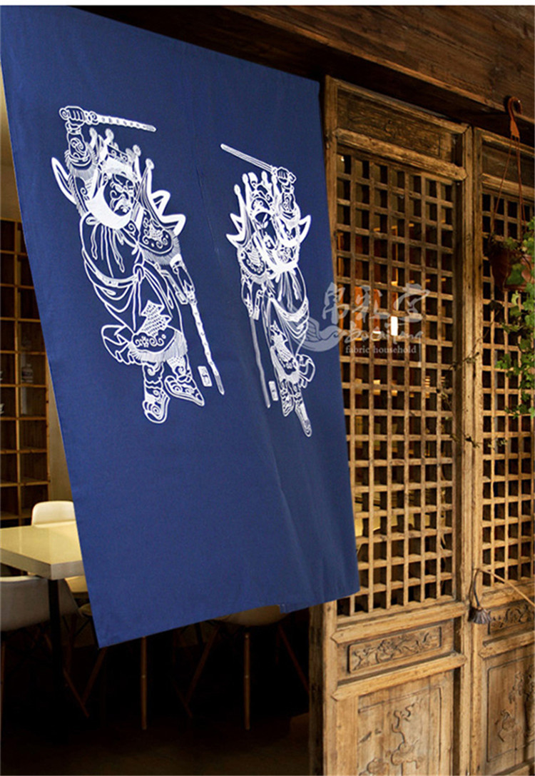 家佳樂(lè)文學(xué)中式棉麻藍(lán)印花布藝門(mén)簾掛簾隔斷