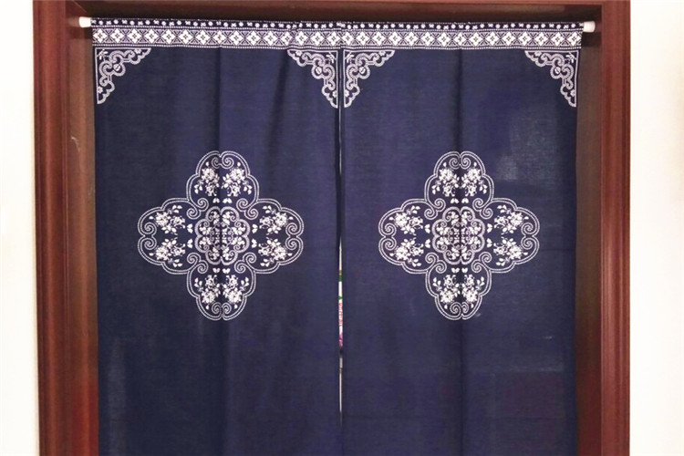 家佳樂(lè)文學(xué)中式棉麻藍(lán)印花布藝門(mén)簾掛簾隔斷