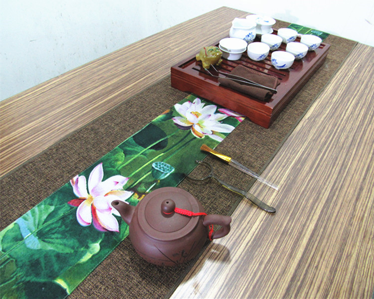 家佳樂(lè)文學(xué)復(fù)古棉麻布藝禪意荷花桌旗茶巾