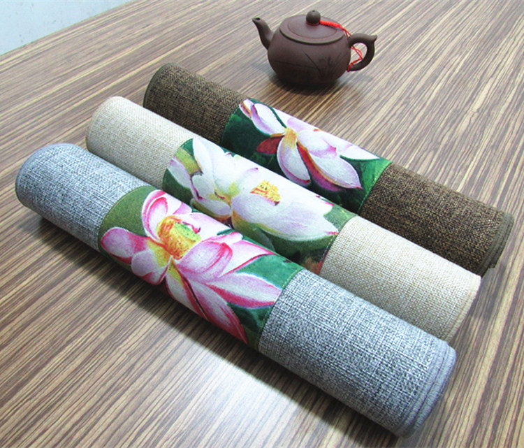 家佳樂(lè)文學(xué)復(fù)古棉麻布藝禪意荷花桌旗茶巾