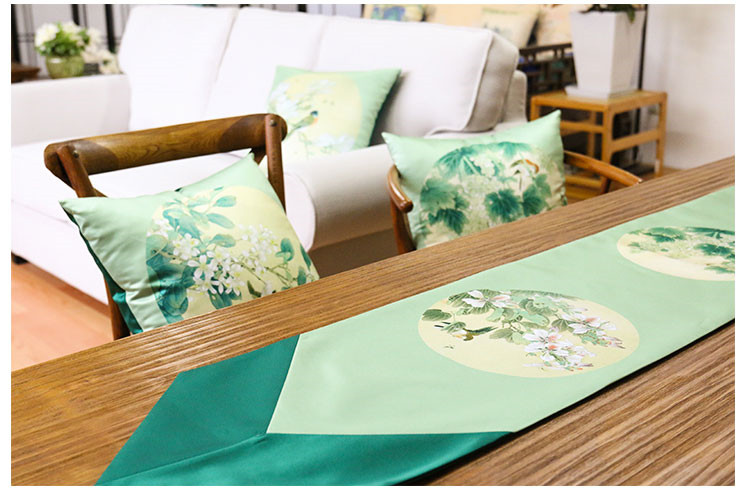 現(xiàn)代中式花鳥桌旗明清古典家佳樂文學緞面印花布藝