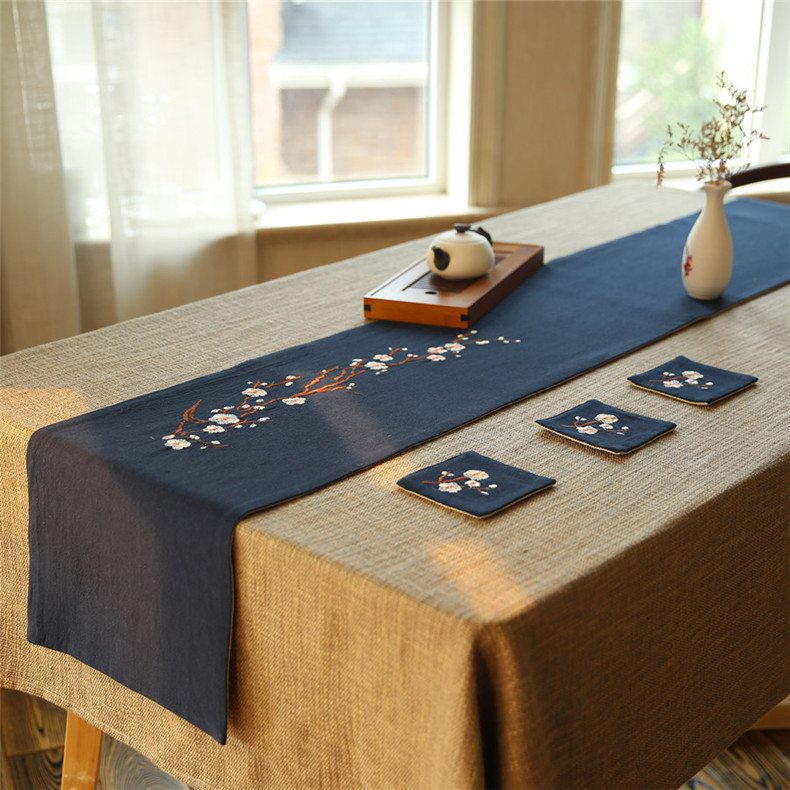 家佳樂(lè)文學(xué)刺繡花桌旗梅花茶席布藝禪意