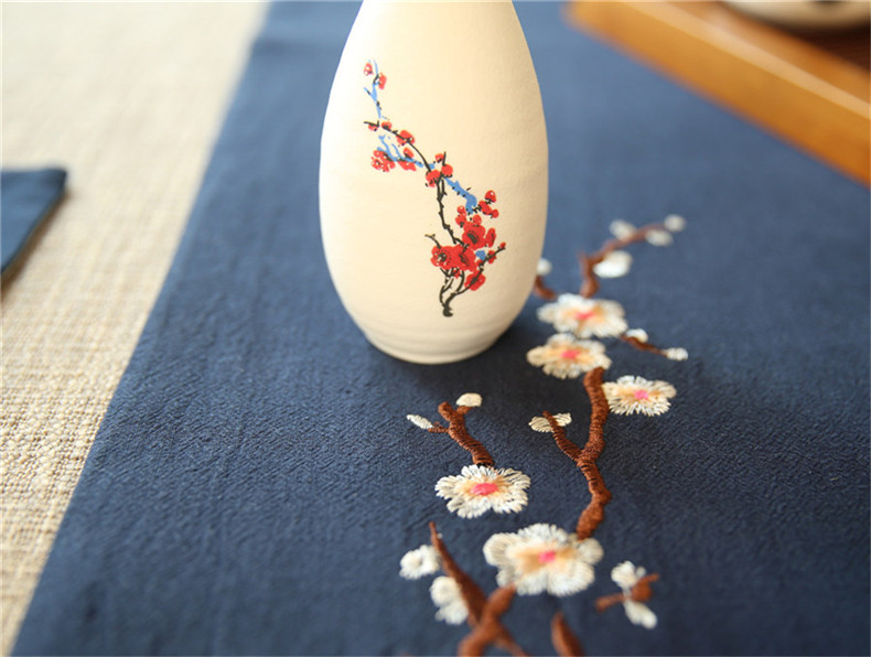 家佳樂(lè)文學(xué)刺繡花桌旗梅花茶席布藝禪意