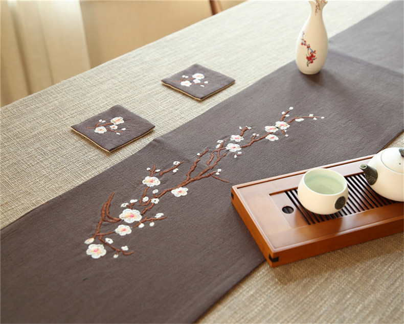 家佳樂(lè)文學(xué)刺繡花桌旗梅花茶席布藝禪意