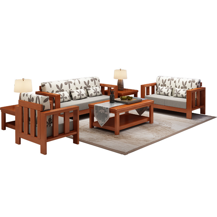 新中式古典簡約實(shí)木沙發(fā)組合