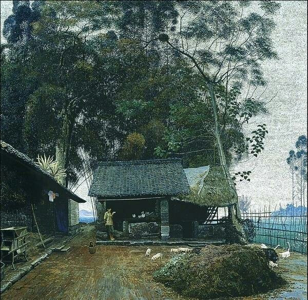 家佳樂文學(xué)山水村莊油畫插畫