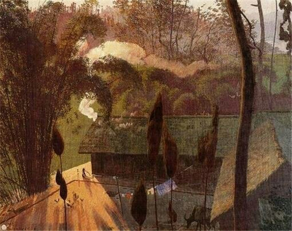 家佳樂文學(xué)山水村莊油畫插畫