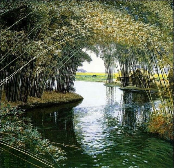 家佳樂文學(xué)山水村莊油畫插畫