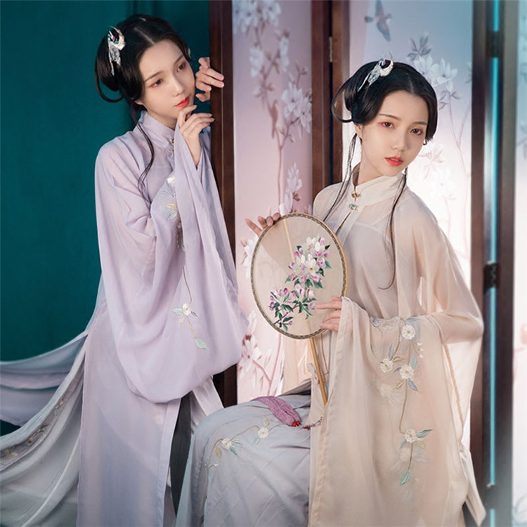 原創(chuàng)漢服女廣袖立領紗衫主腰繡花