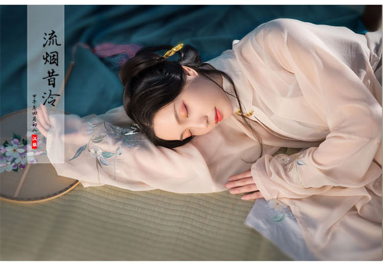 原創(chuàng)漢服女廣袖立領紗衫主腰繡花