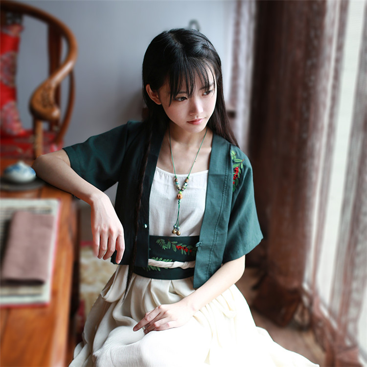 家佳樂文學繡花日常漢元素對襟短款上襦