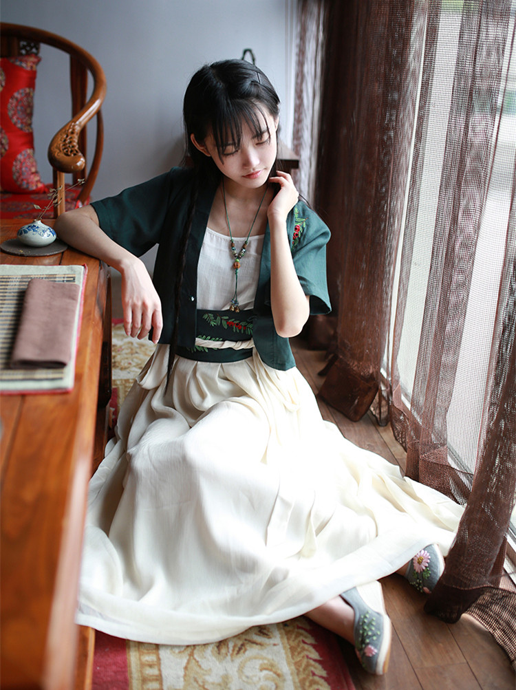 家佳樂文學繡花日常漢元素對襟短款上襦