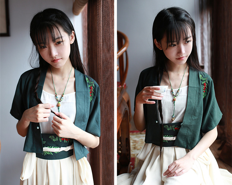 家佳樂文學繡花日常漢元素對襟短款上襦