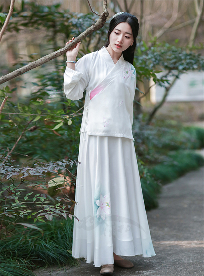 手繪漢元素漢服女交領雙層長袖上衣