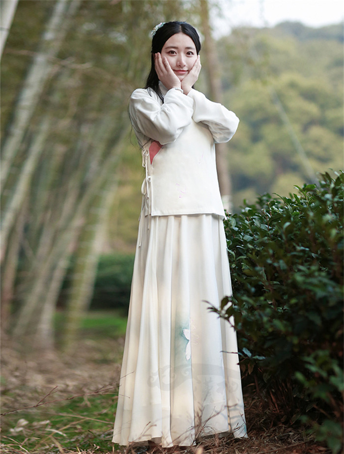 手繪漢元素漢服女交領雙層長袖上衣