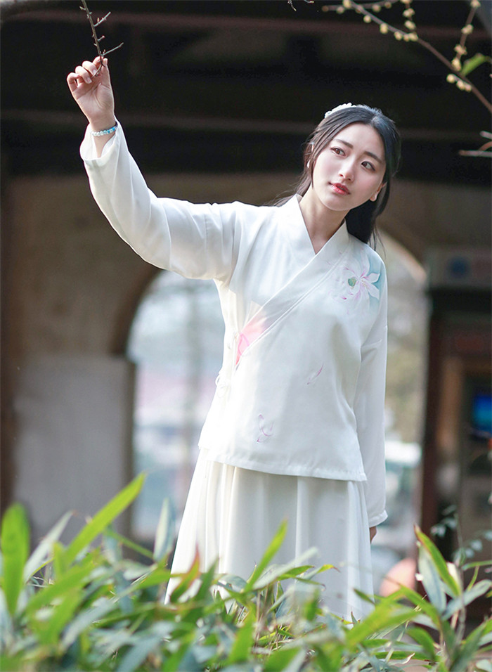 手繪漢元素漢服女交領雙層長袖上衣