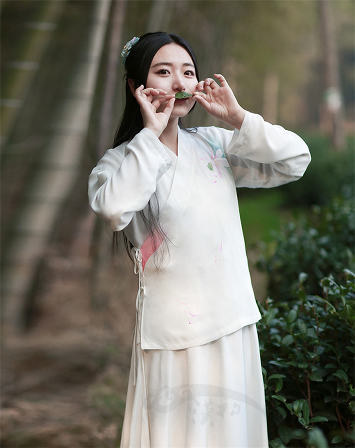 手繪漢元素漢服女交領雙層長袖上衣