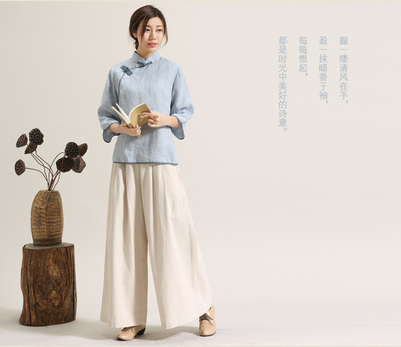 唐裝女夏盤(pán)扣禪意裝中式茶服