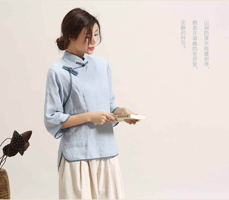 唐裝女夏盤(pán)扣禪意裝中式茶服