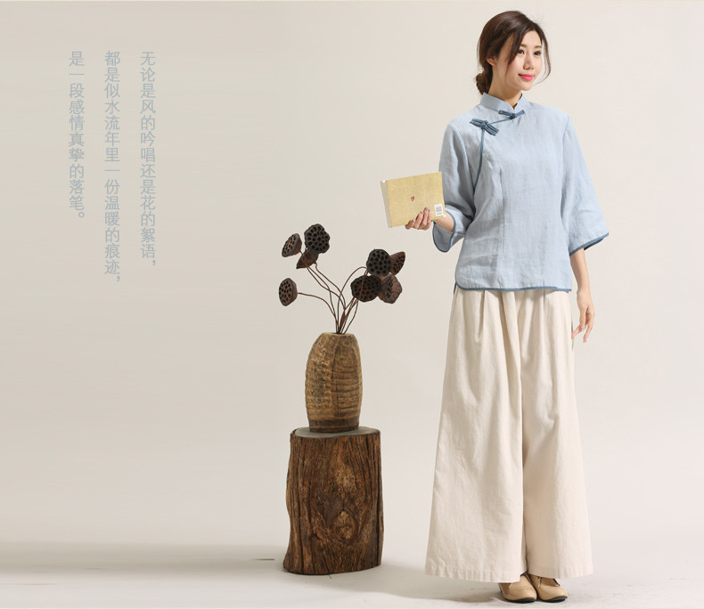 唐裝女夏盤(pán)扣禪意裝中式茶服