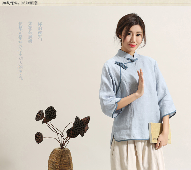 唐裝女夏盤(pán)扣禪意裝中式茶服