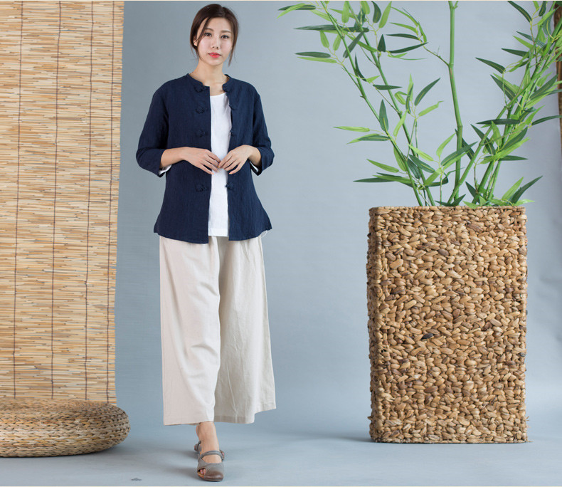 家佳樂文學(xué)唐裝女外套七分袖中式茶服