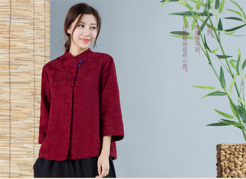 暗紅色中式外套女長袖盤扣上衣