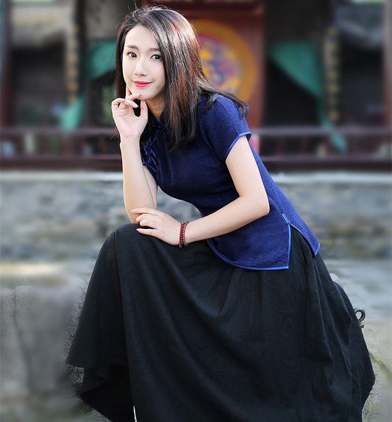 唐裝旗袍改良修身女短袖上衣棉麻