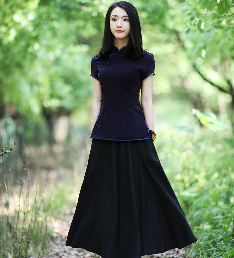 唐裝旗袍改良修身女短袖上衣棉麻