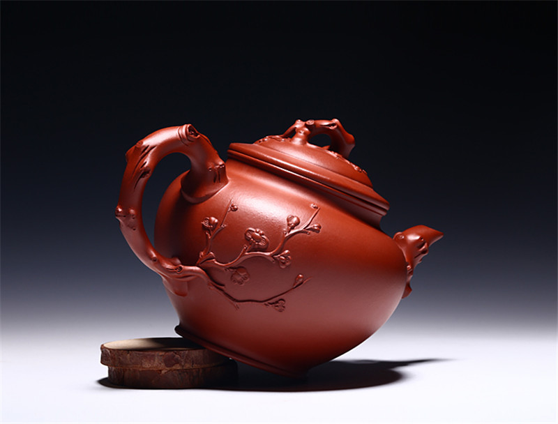 宜興紫砂壺純?nèi)止ぴV大紅袍報春茶壺茶具