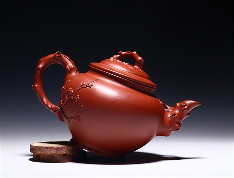 宜興紫砂壺純?nèi)止ぴV大紅袍報春茶壺茶具