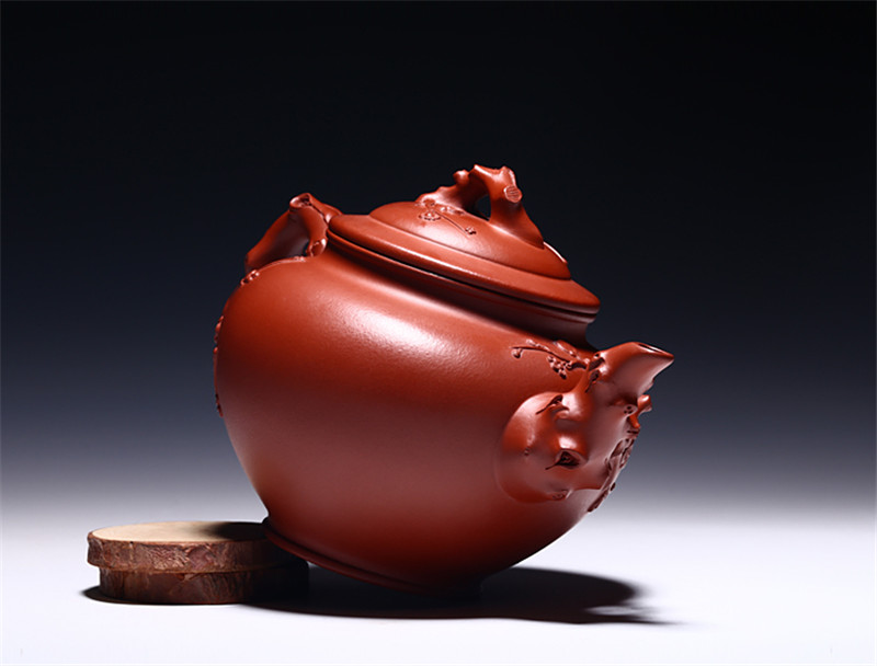 宜興紫砂壺純?nèi)止ぴV大紅袍報春茶壺茶具