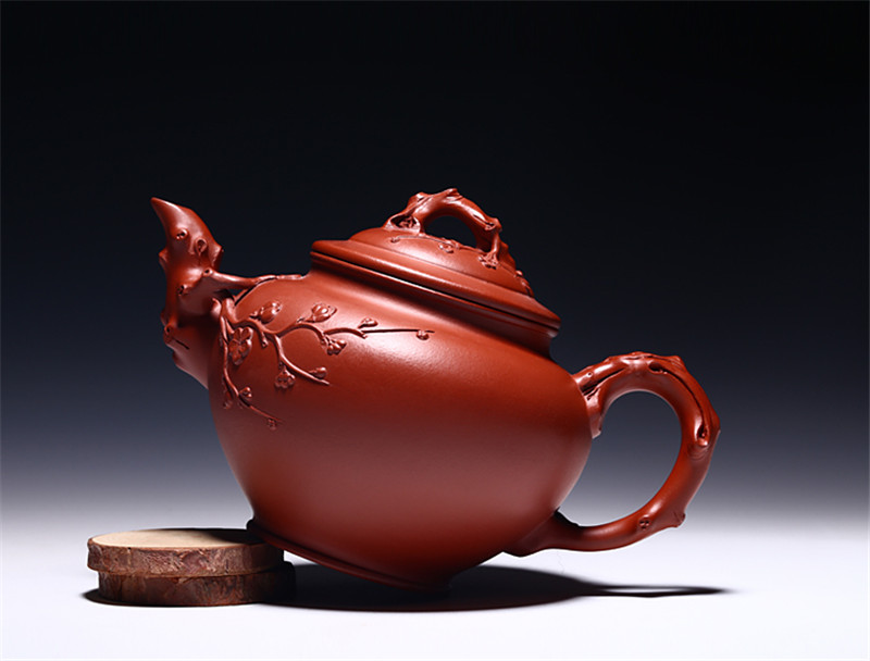 宜興紫砂壺純?nèi)止ぴV大紅袍報春茶壺茶具