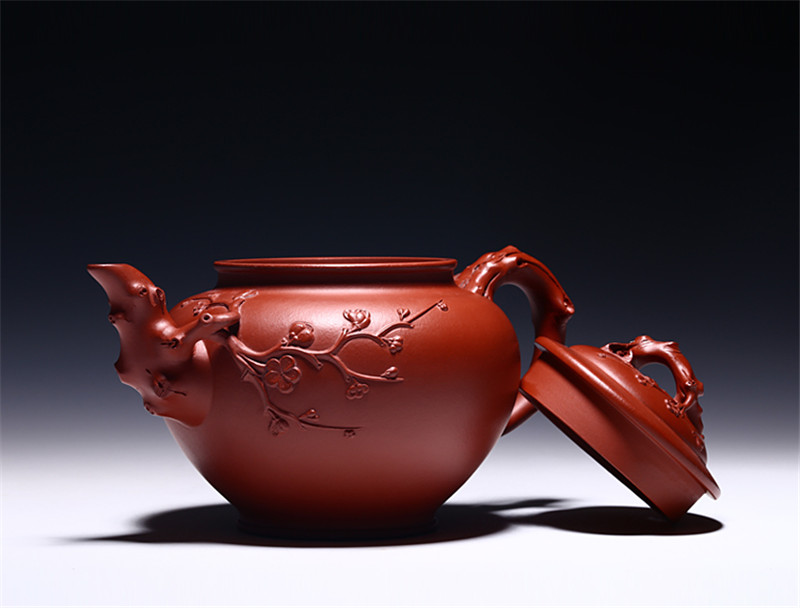 宜興紫砂壺純?nèi)止ぴV大紅袍報春茶壺茶具