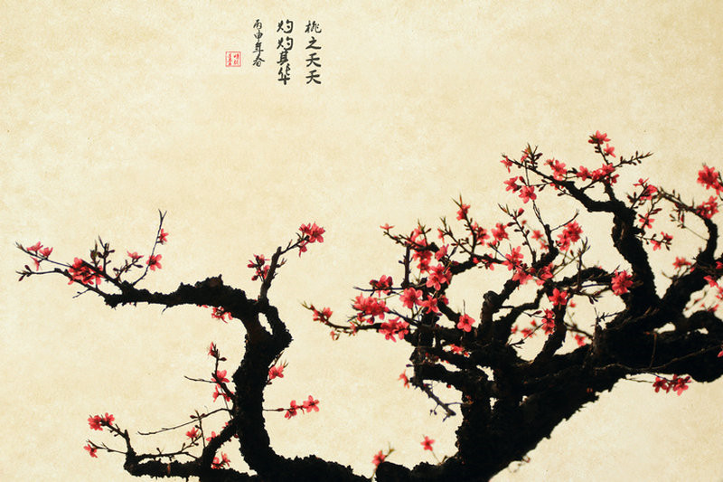 紅艷桃花繪畫(huà)國(guó)畫(huà)欣賞