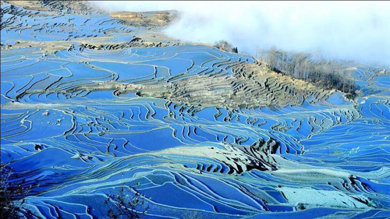 藍(lán)色的元陽梯田風(fēng)光攝影