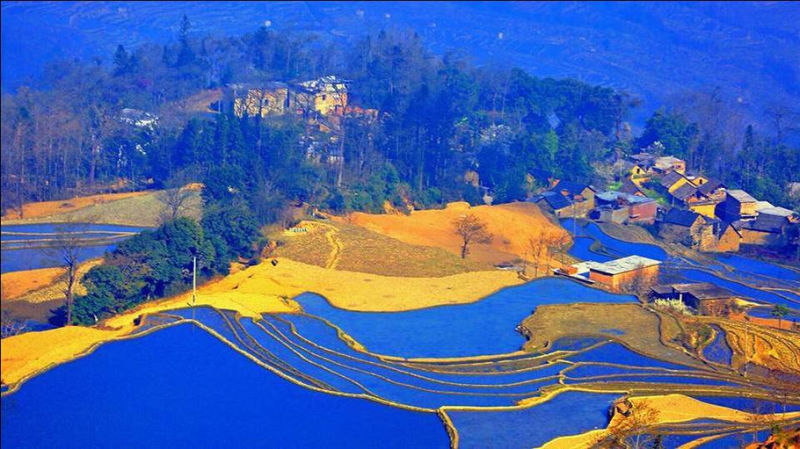 藍(lán)色的元陽(yáng)梯田風(fēng)光攝影