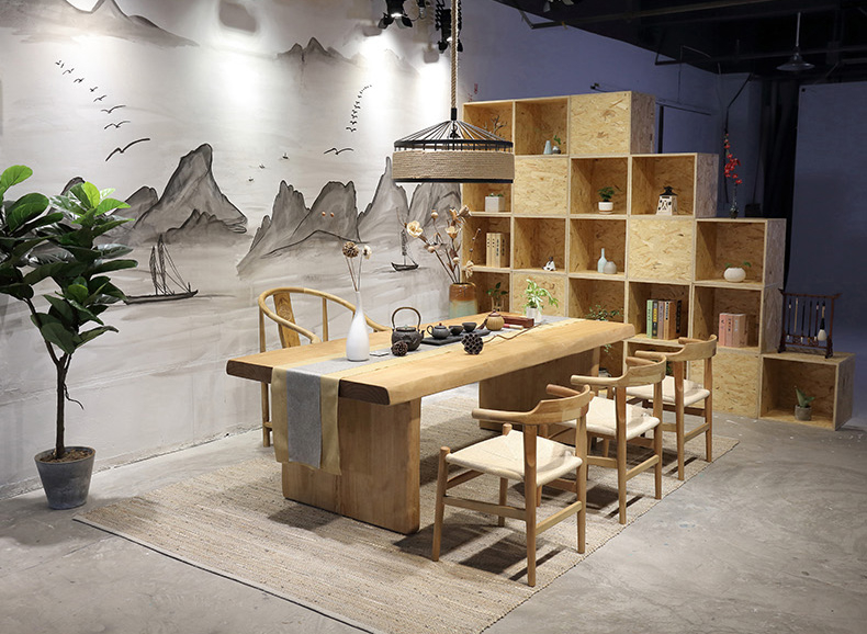 復(fù)古純實(shí)木茶桌椅組合，仿古簡(jiǎn)約功夫茶臺(tái)