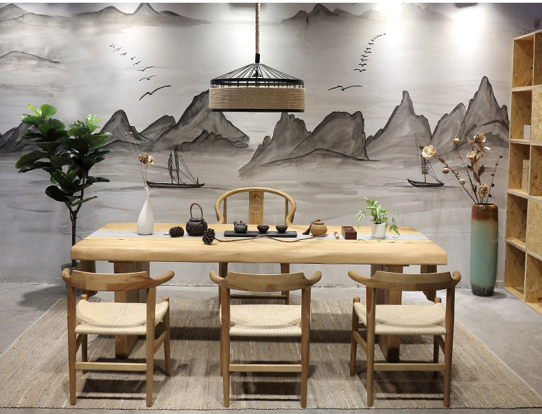 復(fù)古純實(shí)木茶桌椅組合，仿古簡(jiǎn)約功夫茶臺(tái)