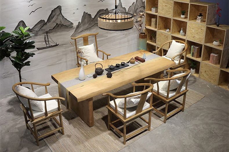 復(fù)古純實(shí)木茶桌椅組合，仿古簡(jiǎn)約功夫茶臺(tái)